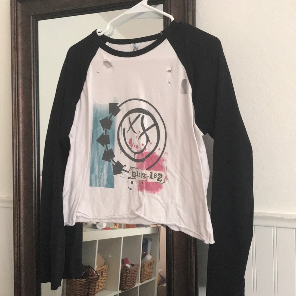 blink 182 cropped and distressed long sleeve